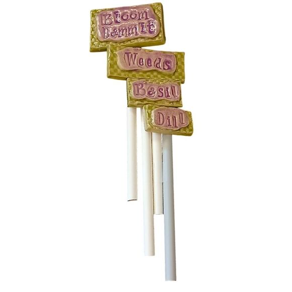 4 Pottery Garden Plant Marker Stakes SML Pottery Susan Levine Cottage Herbs - Picture 8 of 16